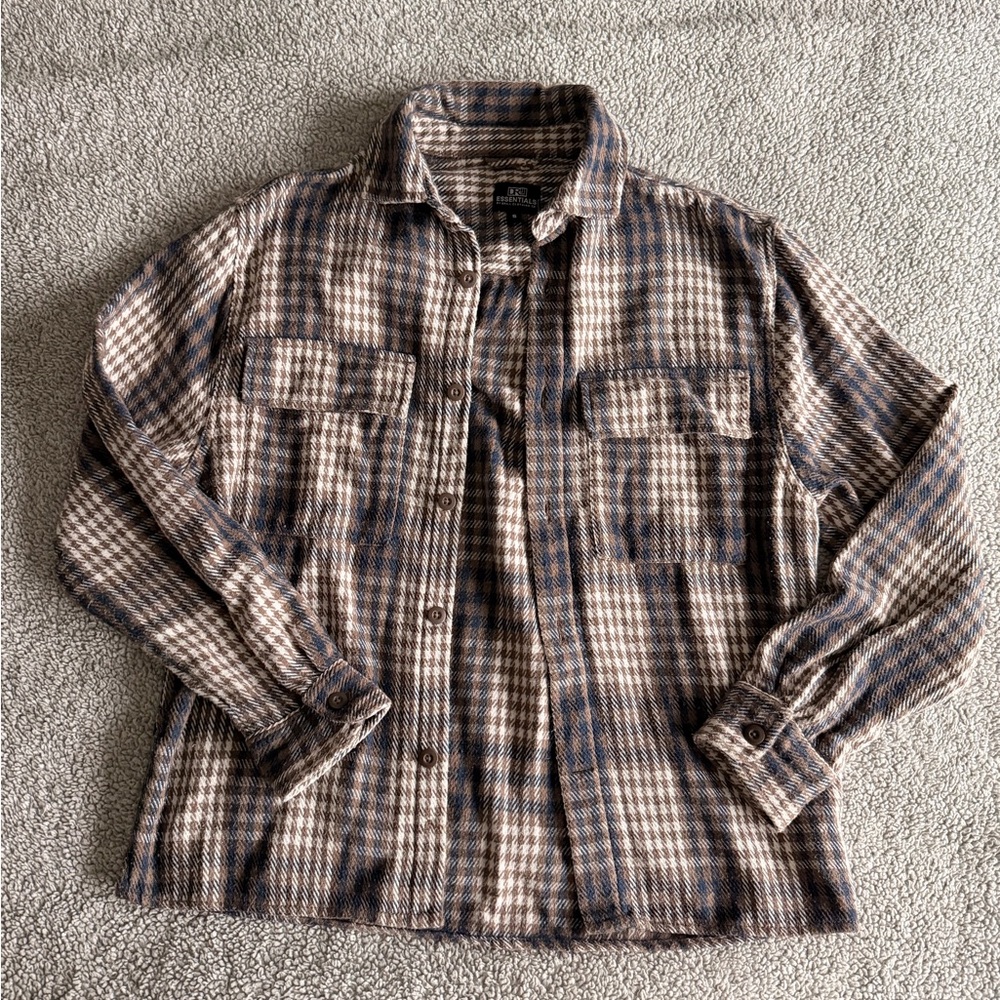 Blue and brown patterned flannel jacket